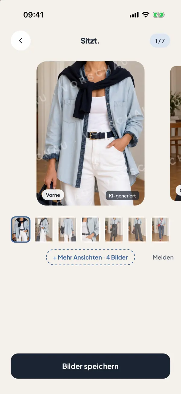 Screenshot aus der App: Vier Ansichten. Fertig