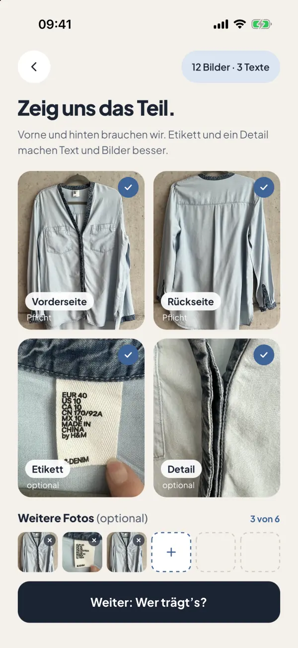 Screenshot aus der App: Fotografier dein Teil