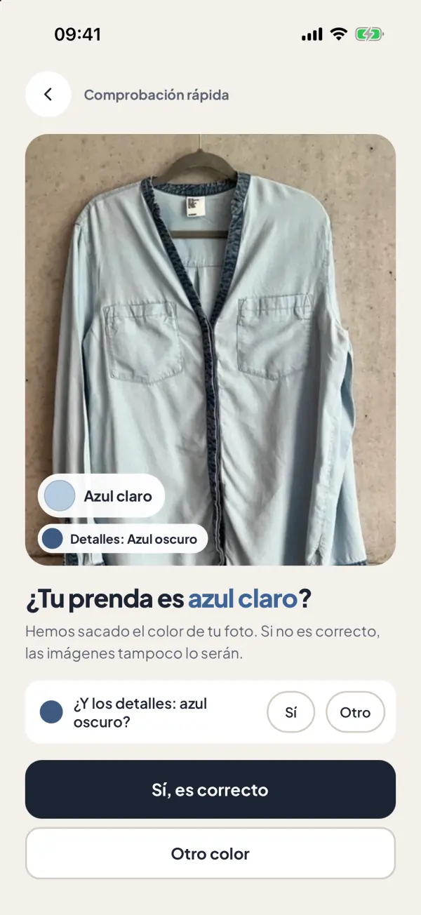 Captura de la app: ¿El color es correcto?