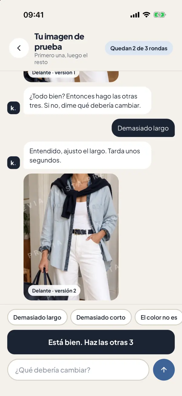 Captura de la app: Primero, una imagen de prueba