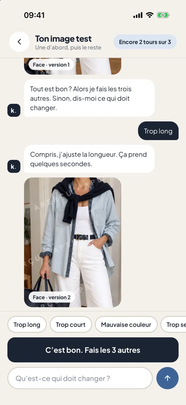 Capture d’écran de l’app : D’abord une image test