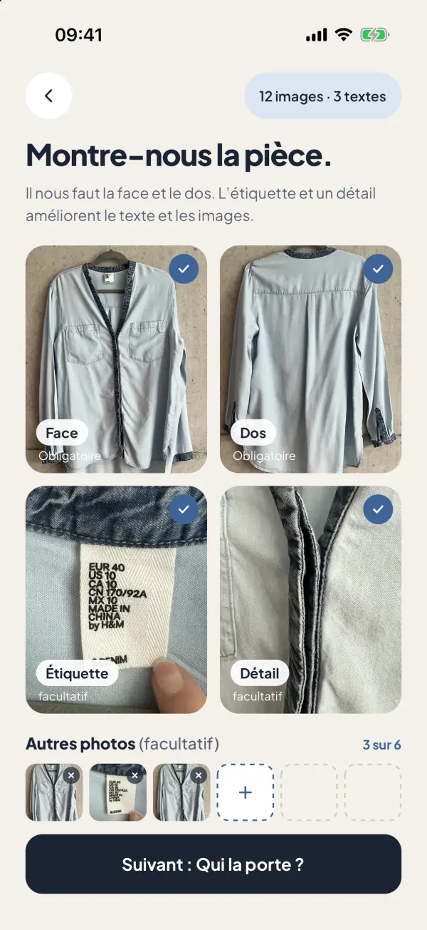 Capture d’écran de l’app : Photographie ton vêtement