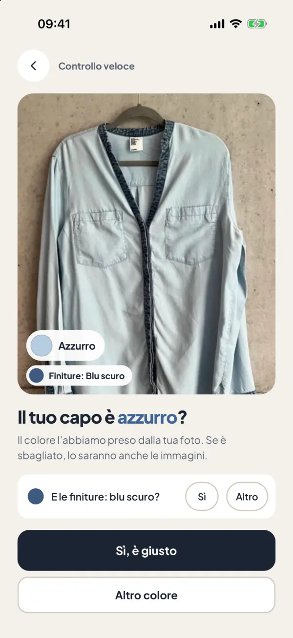 Schermata dell’app: Il colore è giusto?