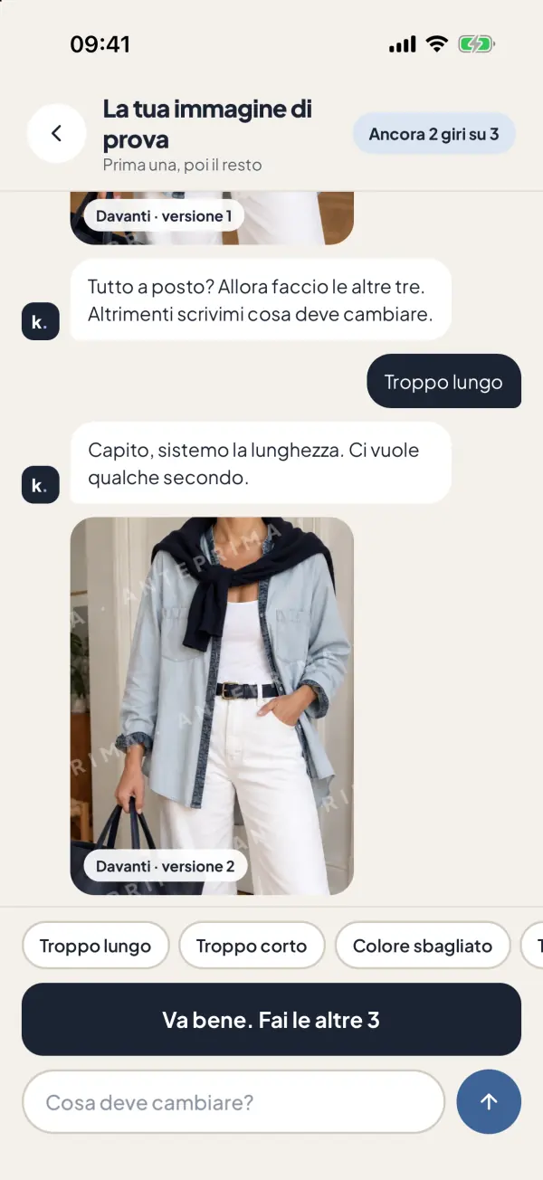 Schermata dell’app: Prima un’immagine di prova
