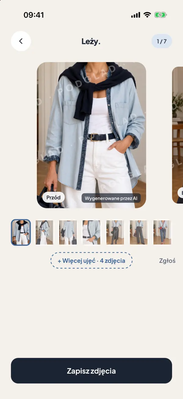 Zrzut ekranu z aplikacji: Cztery ujęcia. Gotowe