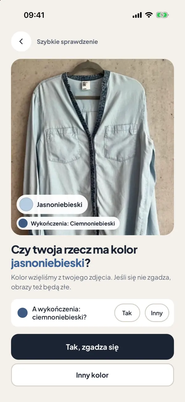 Zrzut ekranu z aplikacji: Czy kolor się zgadza?
